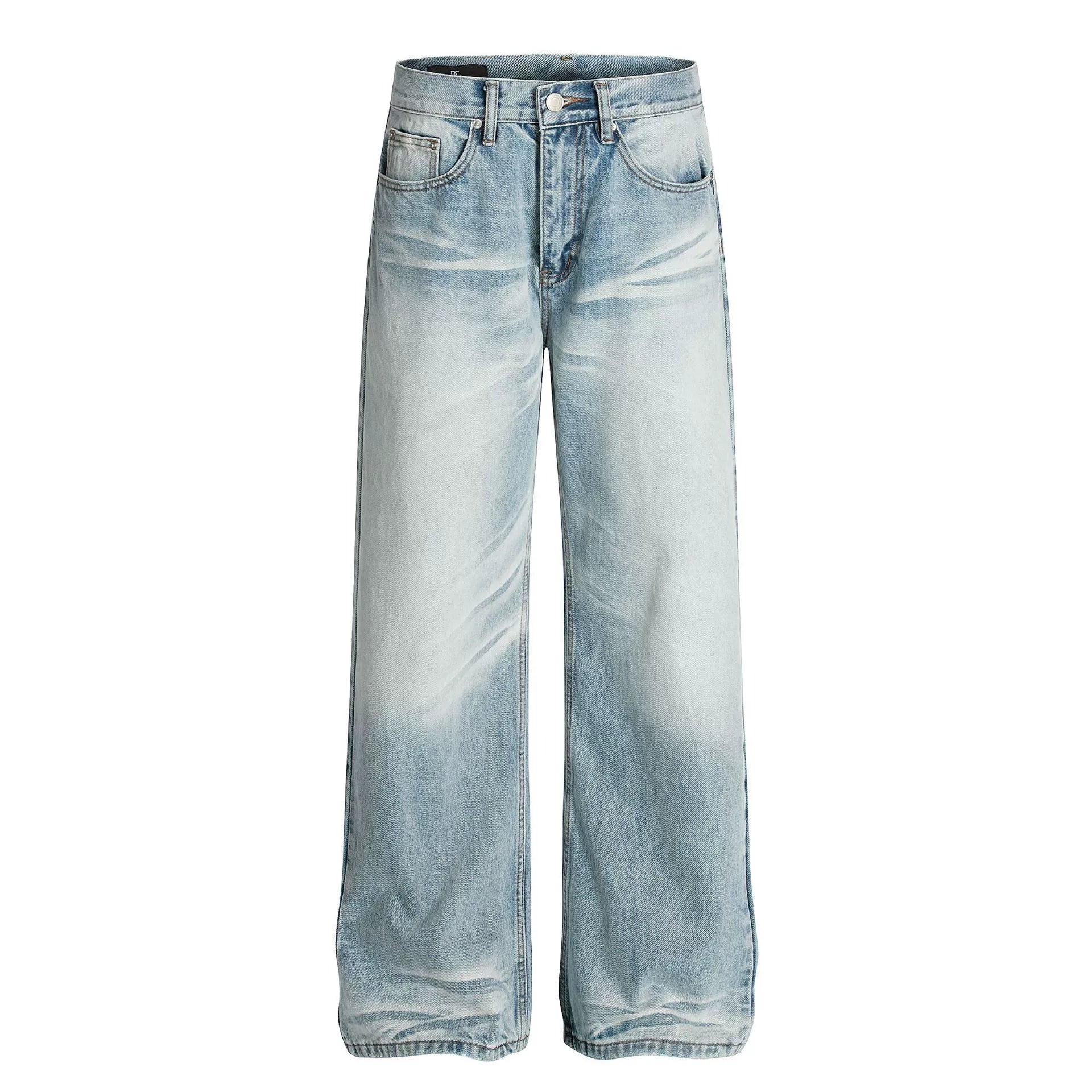 Fashion workwear jeans high street embroidery loose wide pants