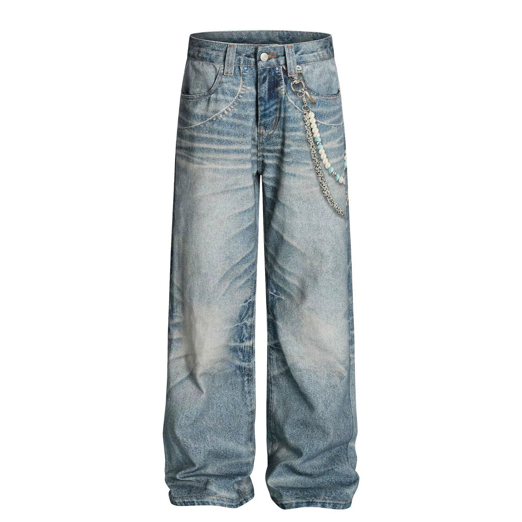 Fashion workwear jeans high street embroidery loose wide pants