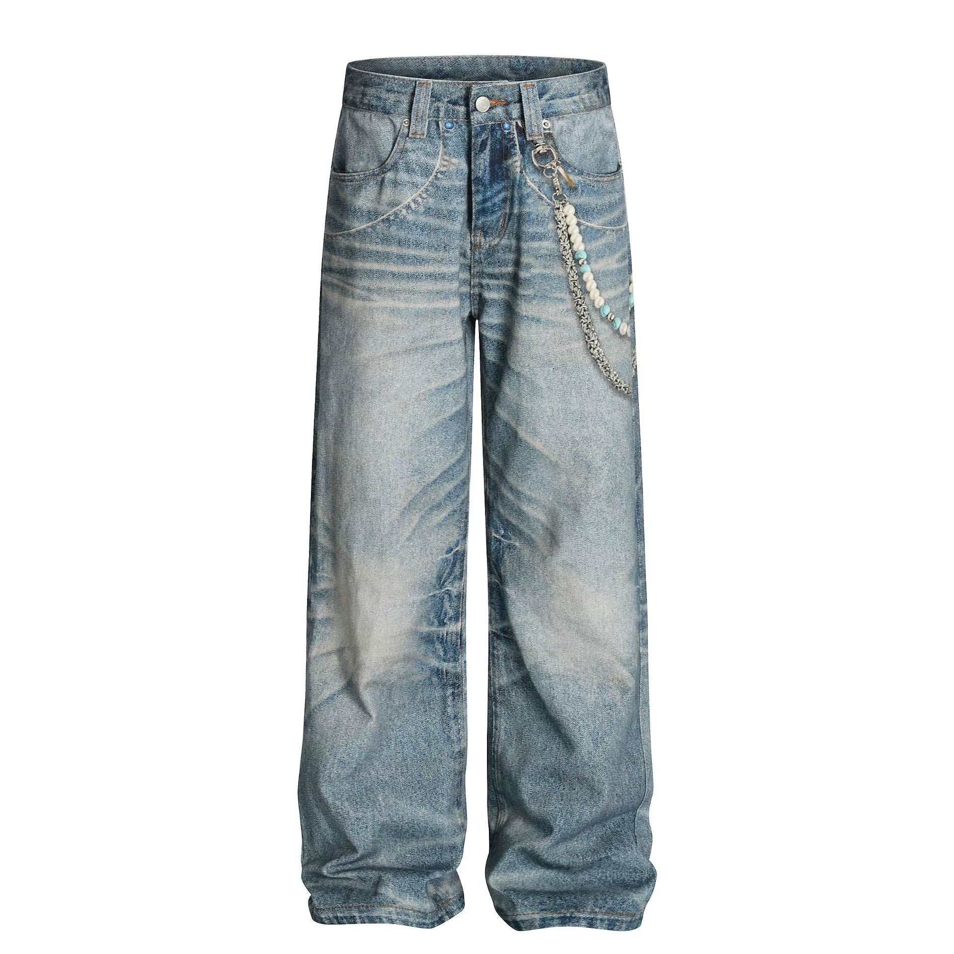 Fashion workwear jeans high street embroidery loose wide pants