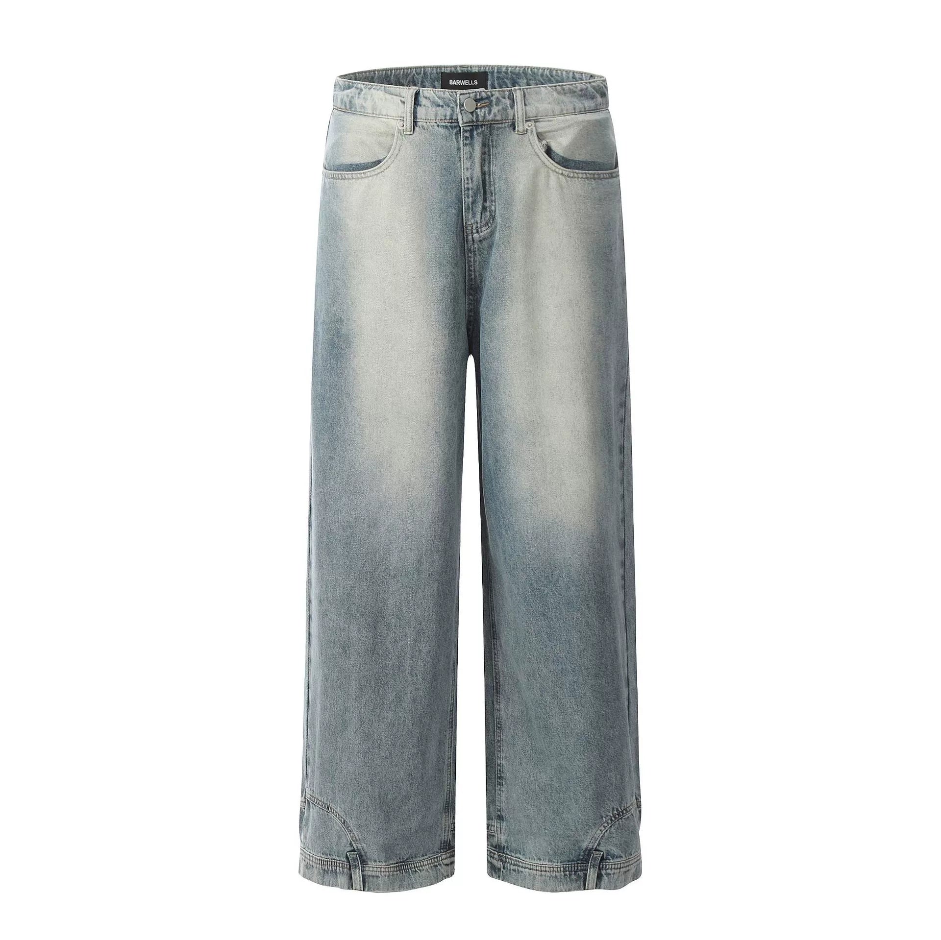 Fashion workwear jeans high street embroidery loose wide pants