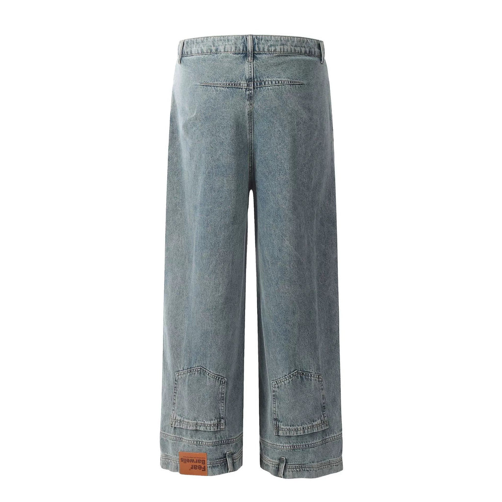 Fashion workwear jeans high street embroidery loose wide pants