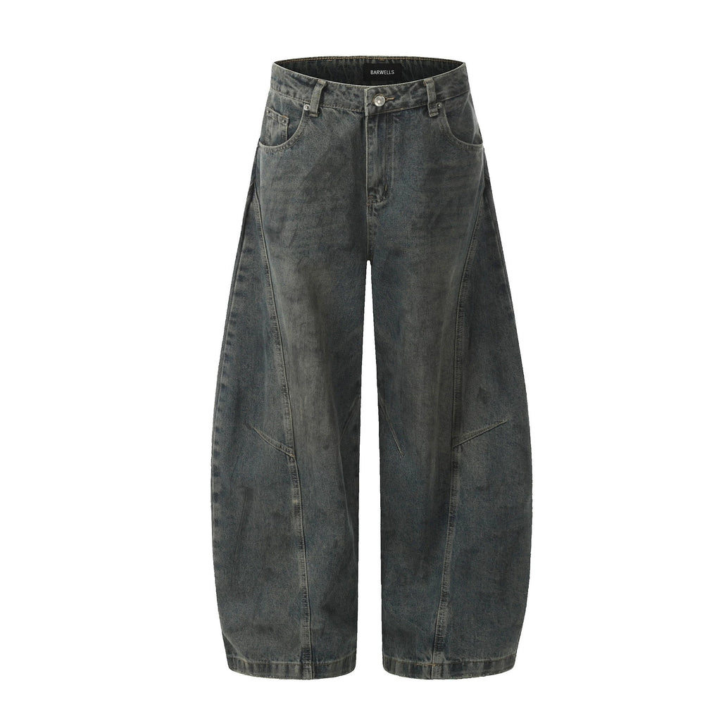Fashion workwear jeans high street embroidery loose wide pants