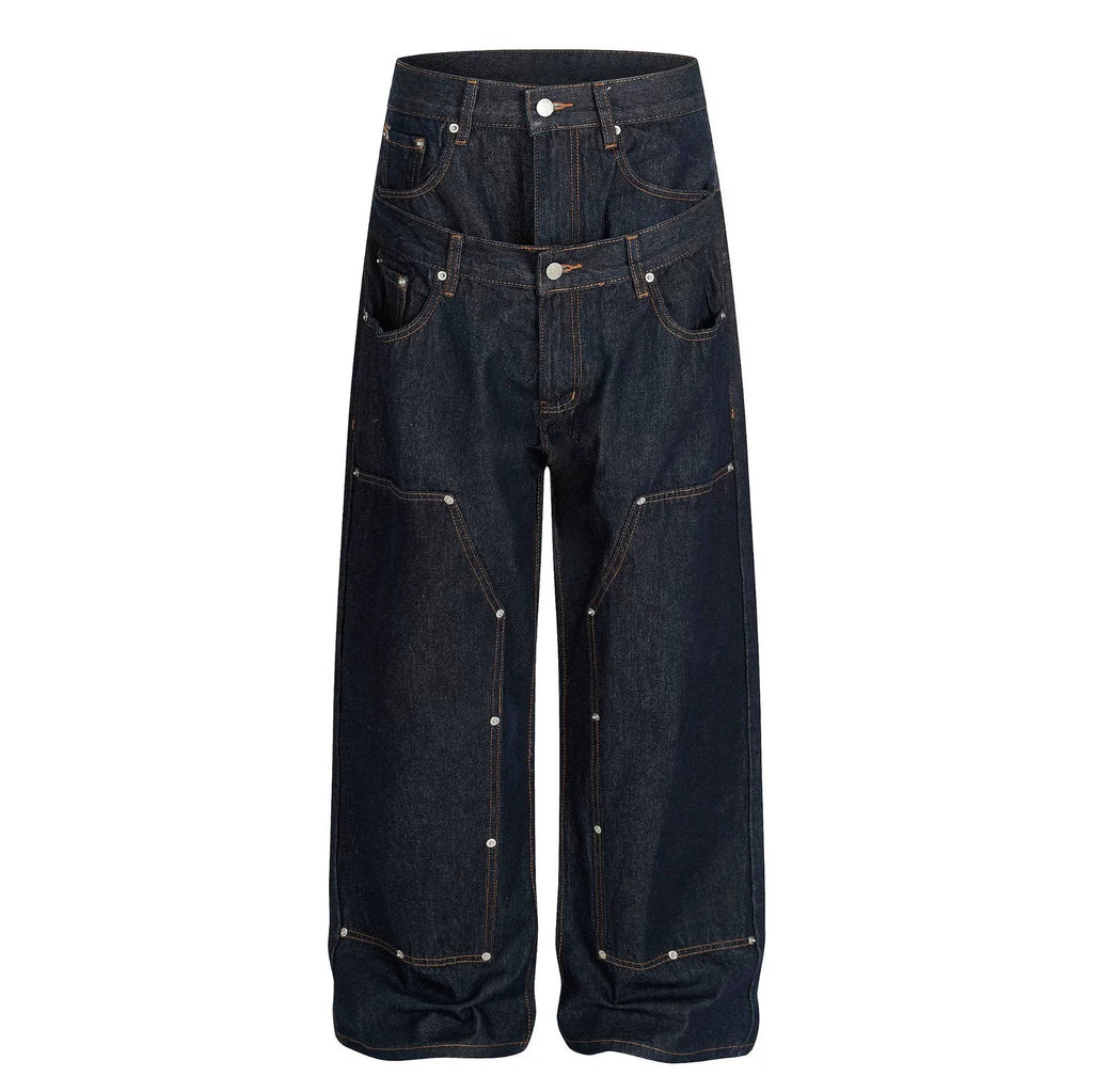 Fashion workwear jeans high street embroidery loose wide pants