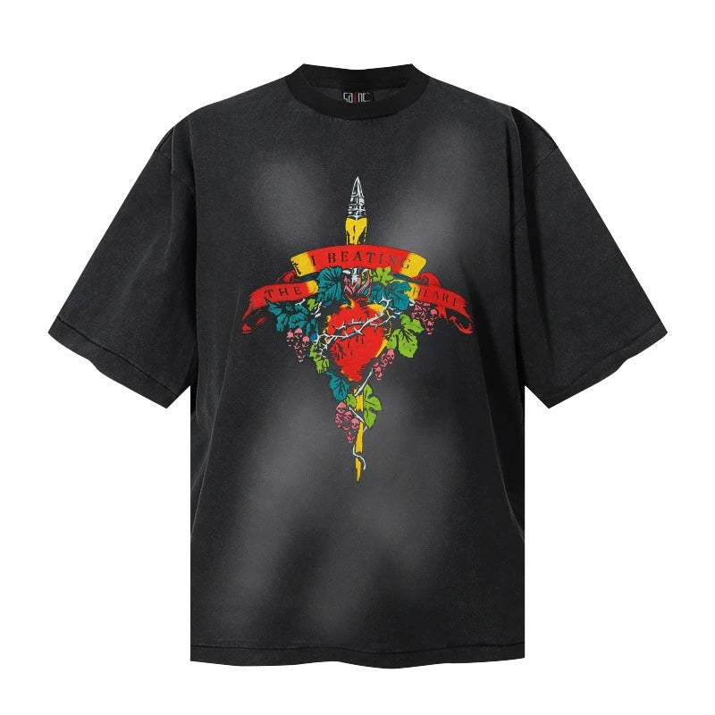 Fashion printed solid color T-shirt